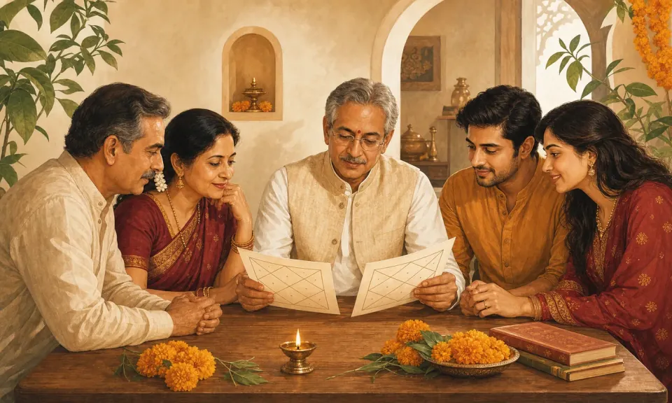 Kundli Matching in Omaveda's warm Indian editorial style