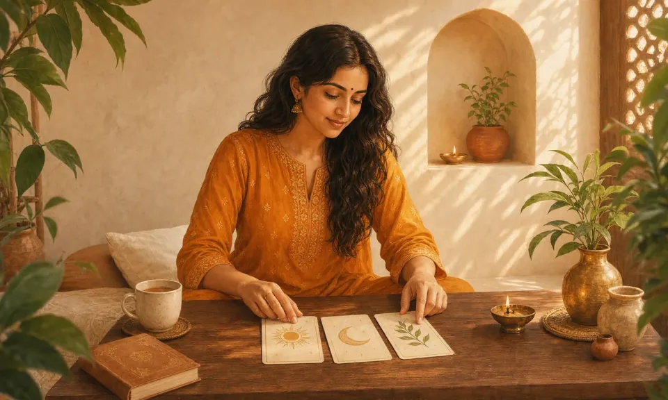 Tarot Reading in Omaveda's warm Indian editorial style